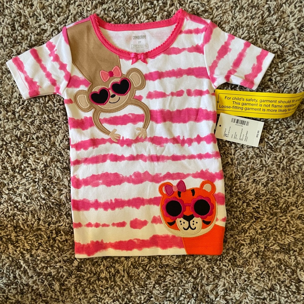 Gymboree Toddler Girls Appliqué Pajama Top Monkeys & Tigers 2T‎